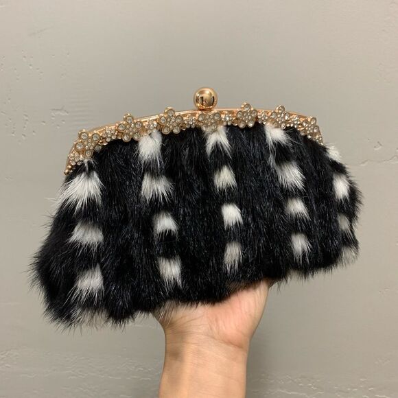 Gorgeous Handmade Real Mink Fur Rhinestone Push-lock Clutch/Wristlet/Crossbody - Picture 4 of 15